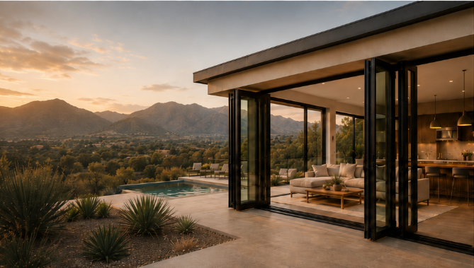 Modern home with folding doors
