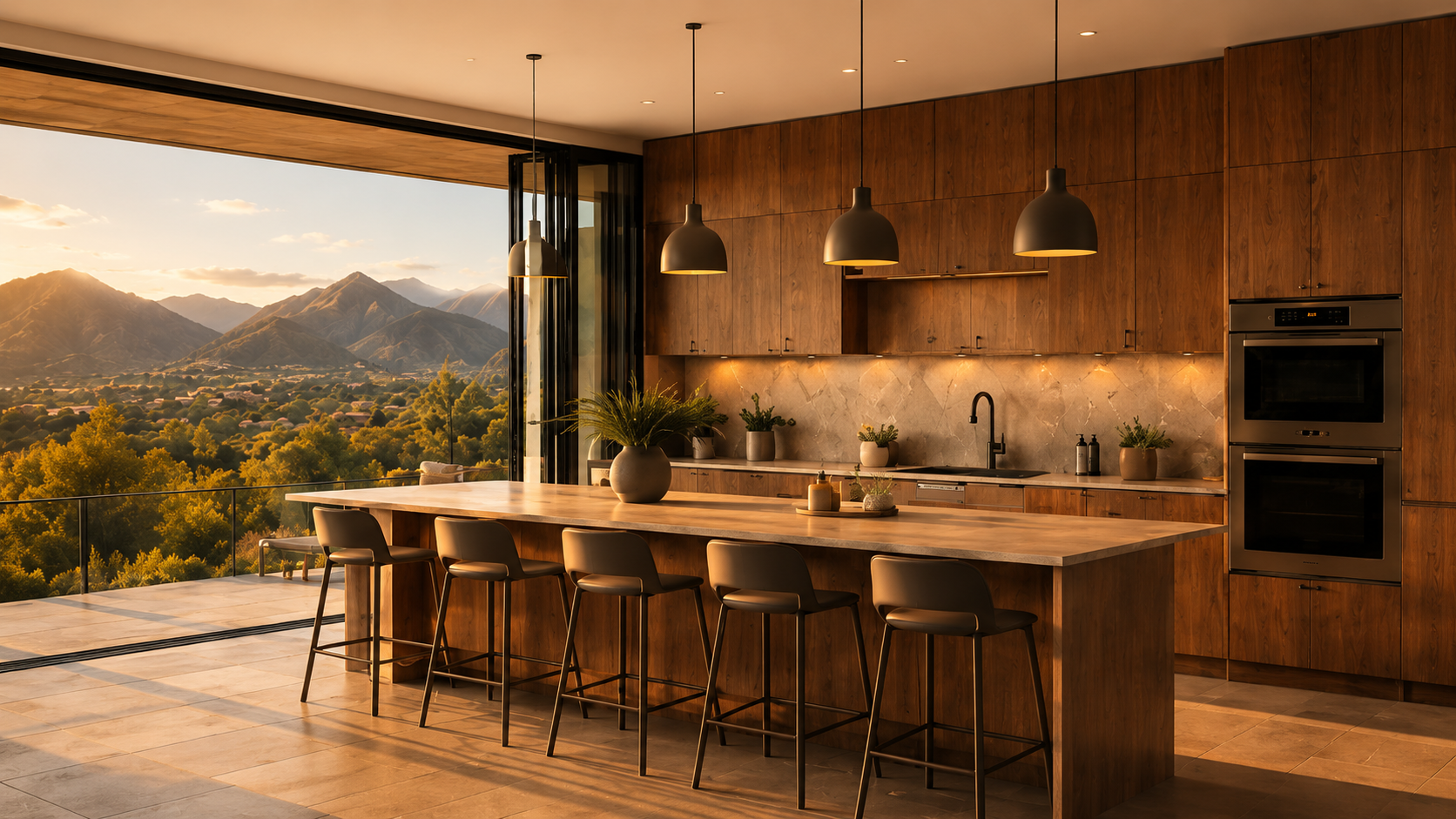 Luxury kitchen with open doors
